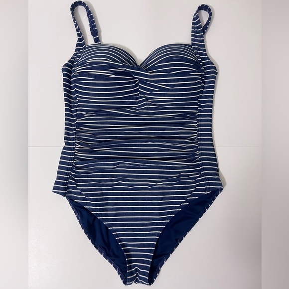 Niptuck Blue and White Women’s One Piece Swimsuit Size 10 Tummy Control